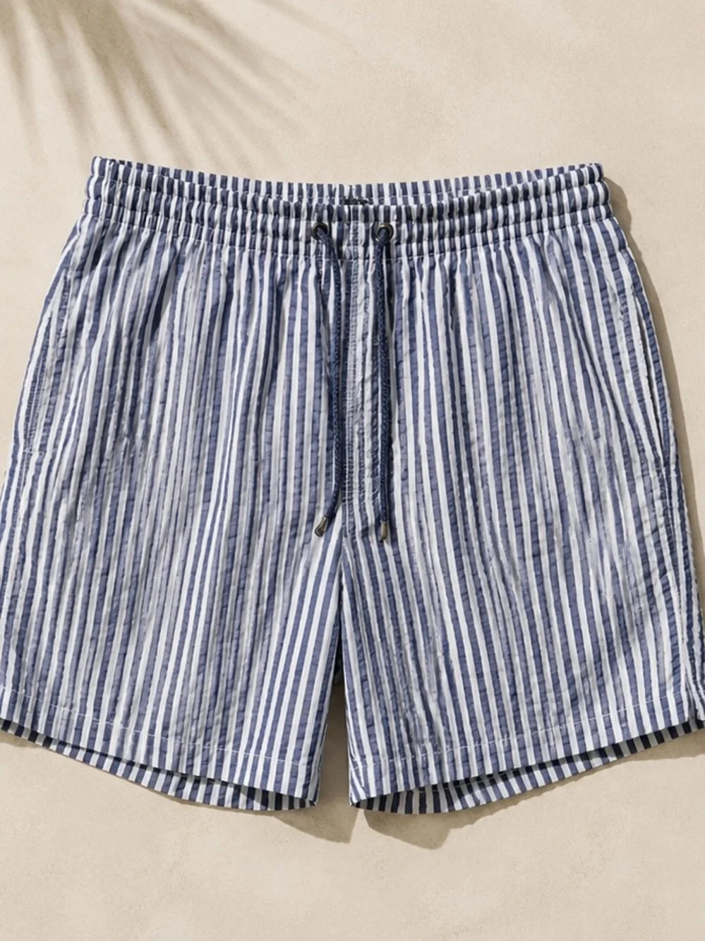 Zimmerli Swiss Seersucker Swim Trunks Blue White Stripe Drawstring Shorts XL